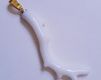 Pendentif branche de corail blanc naturel - Laiton doré, pierre unisexe