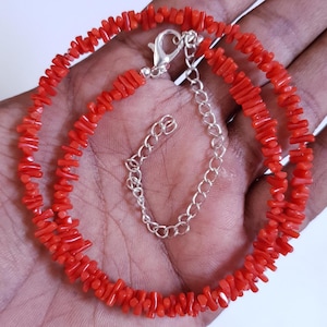 Natural Undyed Mediterranean Coral, Natural color Beads, Red Coral Branches Necklace.