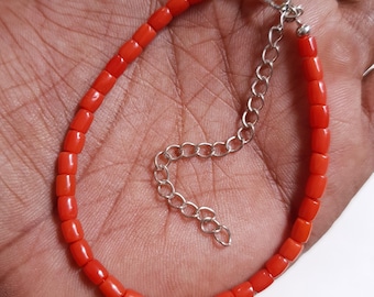 Undyed Natural Italian Red Coral Bracelet - Handmade Silver Plated Brass Jewelry Bracelets
