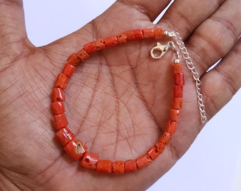 Natural Italian Red Coral Bracelet: Handmade Smooth Bead Jewelry