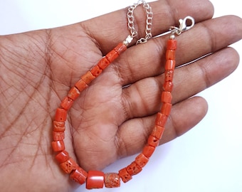 Natural Italian Red Coral Bracelet: Handmade Smooth Beads, Adjustable