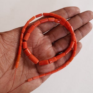 Vintage Beautiful Beads !! 100%Natural Italian Undyed Red Orange Coral Beads Mediterranean Sea Coral Smooth Polished Handmade Tube Beads.
