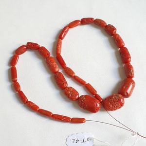 18&quot;INCHE AAA+ Quality 100% Natural Red Coral Smooth Drum Barrel Beads-Beautiful Deep Red Coral Beads-Mediterranean Sea Real Coral Drum Beads