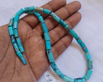 Natural Turquoise Tube Beads Sky Blue Matrix Handmade Gemstone Strand 16'inch Jewelry Supply