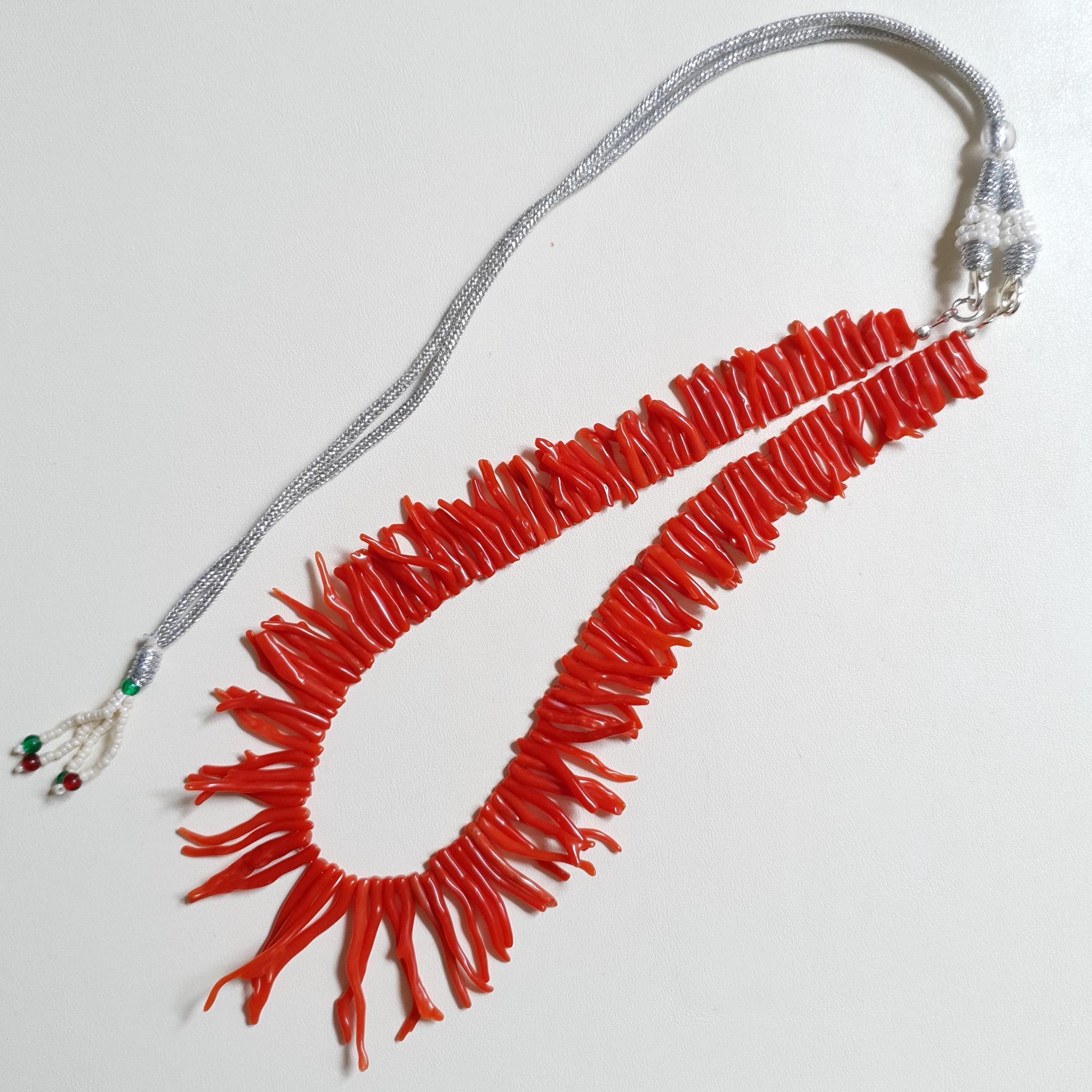 Collier Mi-long Vintage Début 1900 - Branches De Corail Rouge - Bijou Fantaisie Occasion