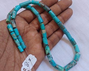 Natural Turquoise Tube Beads Sky Blue Green Matrix Handmade Gemstone Strand 16'inch Jewelry Supply