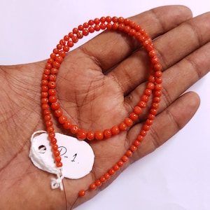 Undyed Mediterranean Red coral Round Beads 5.5-3.5&#39;mm  16inches 43.18cm Strand Natural Color, Genuine Coral Ball Beads.