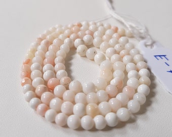 Natural Japanese Coral Beads: White-Pink Smooth Round Strand (16 inch)