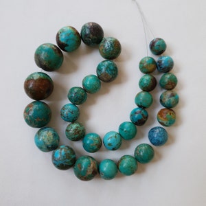 14&quot;Inches Super Finest Quality Natural American Arizona Turquoise 17&#39;mm to 10&#39;mm Round Beads High Quality Real Genuine Blue Green Turquoise.
