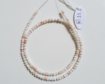 Natural Japanese Coral Beads, White-Pink Round Gemstone (16 inch Strand)