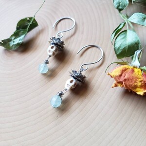 Frosty Fluorite Flower Skull Earrings