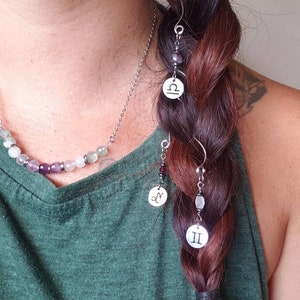 Zodiac Gemstone Hair Spirals, Horoscope Hair Charms