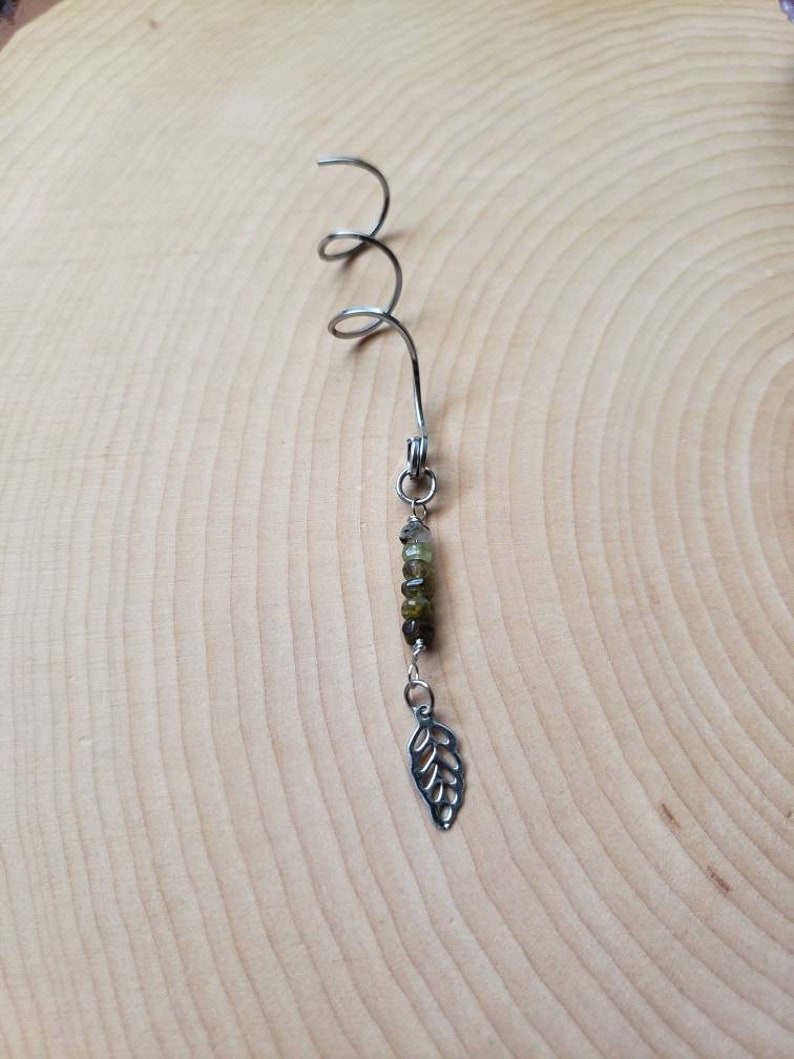 Green Tourmaline Leaf Hair Spiral Hair Charm