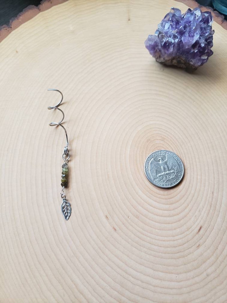 Green Tourmaline Leaf Hair Spiral Hair Charm