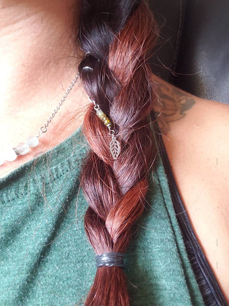 Green Tourmaline Leaf Hair Spiral Hair Charm