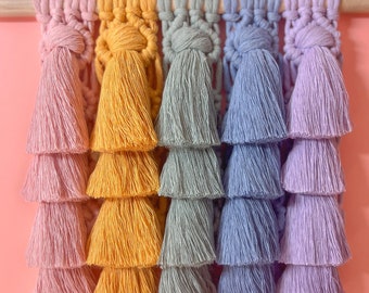 Boho Macrame Wall Hanging, Pastel Rainbow, Nursery Decor, Tassel Wall Hanging