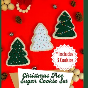 Set of 3 Felt Sugar Cookies, Christmas Tree Sugar Cookies, Advent Calendar for Kids, Stocking Stuffers, Pretend Play Food