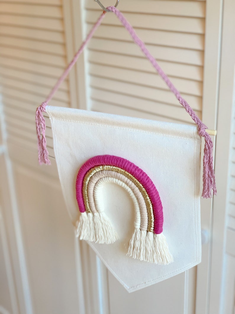 Rainbow Wall Hanging Playroom Decoration Pink Decor Macrame Rainbow Pennant Flag Rainbow Nursery Decor Boho Decor Rainbow Baby