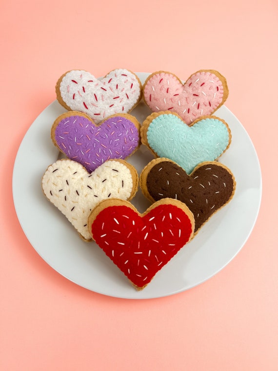 Sprinkled Donuts, Heart Donuts, Felt Donuts, Felt Food, Pretend