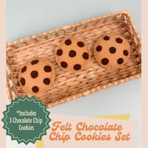Felt Chocolate Chip Cookies (Set of 3), Play Kitchen, Pretend Bakery, Felt Food
