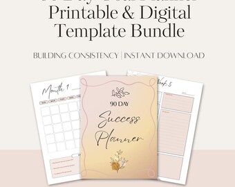 90-Day Goal Planner Bundle: Printable PDF + Editable Canva Template