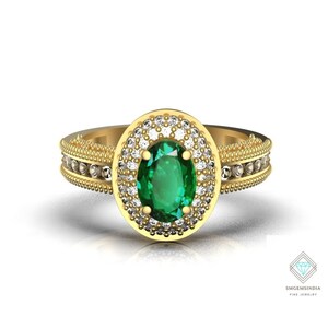 2 Carats Natural Oval Emerald And Diamond Engagement Ring / Wedding Gift Ring / 14k May Birthstone Ring