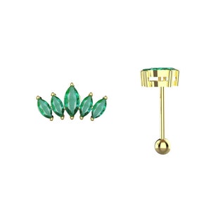 Natürliches Smaragd Marquise-Piercing Für Frauen Mädchen Ohrstecker 8 mm Pfosten und 3 mm Kugelgröße / 14k Solid Gold Piercings ( Einzelstück )