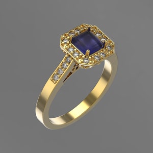 1 carats Blue Sapphire And Diamond Engagement Ring in 14k Solid Gold / Christmas Gift Ring/ christmas gift