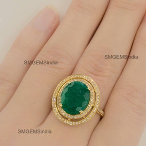 Oval Shape Natural Emerald Ring In 18k Solid Gold / Women Gift May Birthstone Ring / Anniversary Wedding Gift Ring