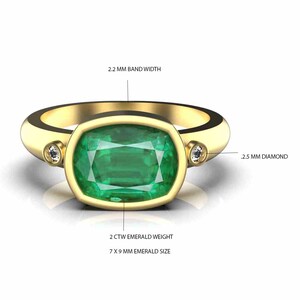 Zambian Emerald and Diamond Ring: 14k Gold Cushion Cut Engagement Ring