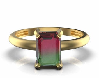 Watermelon Tourmaline RING 14k Gold Pink Tourmaline Ring / 14K Gold Tourmaline And Diamond Ring