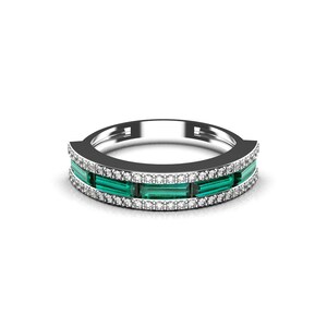 Emerald Baguette Diamond Wedding Band - 14k Solid Gold Ring