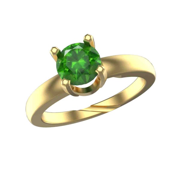 Russia Natural Green Demantoid 0.42 Carats Round Green Diamond Solitaire Ring / Eye Clean Greenish Yellow Color Demantoid Garnet Ring