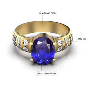 Anillo de compromiso con diamantes y tanzanita de forma ovalada: una muestra de amor atemporal: regalo de Navidad para tu ser amado