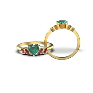 Atemberaubender Ring mit Marquise-Rubin und Smaragd – Statement-Stück für besondere Anlässe / Ring aus 14-karätigem Gold mit Rubin und
