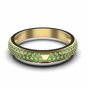 Natural Round Emerald Wedding Band Gift Ring / 18k Gold Real Emerald May Birthstone Gift Ring / Minimalist Emerald Ring