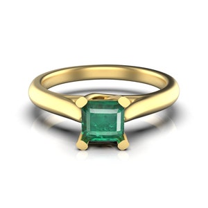 1.20 Carat Zambian Emerald Ring: Minimalist 14k Gold Solitaire May Birthstone Zambian Ring