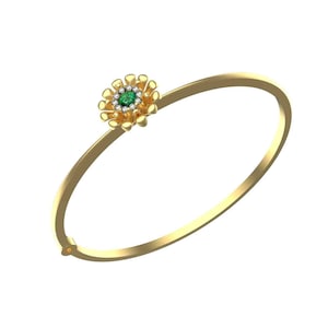 14K Gold Emerald And Diamond Bangle For Women And Girls / Round Natural May Birthstone And Diamond Bangle