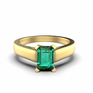14k Solid Gold Emerald Cut Emerald Solitaire Ring: Zambian AAA Green