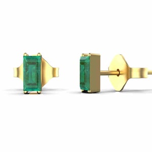 Emerald Cut Natural Emerald Stud Earrings For Women And Girls In 14k Solid Gold / Anniversary Wedding Gift Studs
