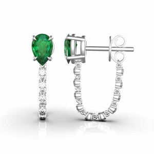 Natural Pear Emerald And Diamond Dangle Earrings For Women And Girls In 14k Solid Gold / Best Anniversary Wedding Gift Earrings
