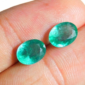 Oval Natural Zambian Emerald Pair: 3.50 Carat Natural Green Gemstones for Earrings