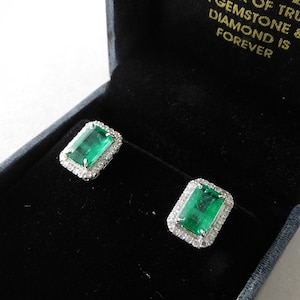 4 Carats Raw Emerald Cut Stud Earrings For Women And Girls In 14k And 18k Gold / Anniversary Gift Earrings.