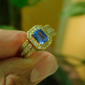 Emerald Cut Tanzanite And Diamond Engagement Ring / 14k Tanzanite Ring / Anniversary Wedding Gift Ring