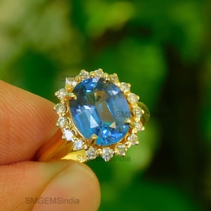 Blue Sapphire Ring / Sapphire Engagement ring 14k Solid Gold  anniversary ring / Christmas Gift Ring/ christmas gift