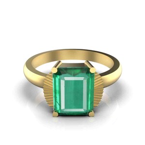 Emerald Cut Natural Emerald Solitaire Ring: 14k Gold May Birthstone
