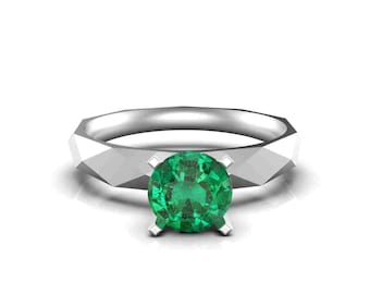 Natural Emerald Solitaire Ring: 14k Gold May Birthstone