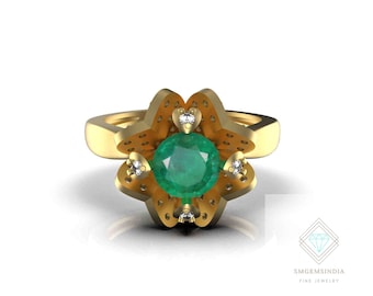 Natural Emerald and Diamond 14k Gold Ring: May Birthstone