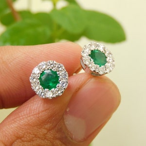Emerald Earrings / Round Natural Emerald Earrings / Round Emerald Earrings / 14k Emerald Earrings / Emerald Earrings / Women Earrings