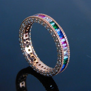 Rainbow Color Baguettes Wedding Band | Multi Stone Women's Ring | Colorful Stackable Band | Christmas Gift Band